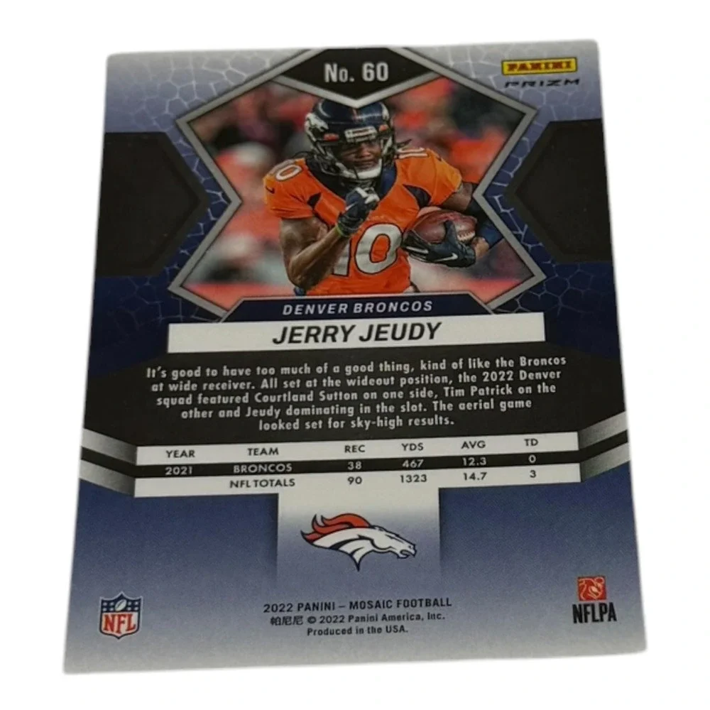 2022 Panini Mosaic Jerry Jeudy Denver Broncos Pink Camo Mosaic Prizm Card No. 60